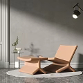 Modern Minimalist Beige Leisure Chair with Ottoman Floor Lamp and Green Plant on Marble Floor
