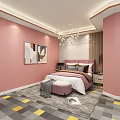 Home Decor Store Featuring Pink Walls Cloud Chandelier Light Blue Sofa And Checkered Floor