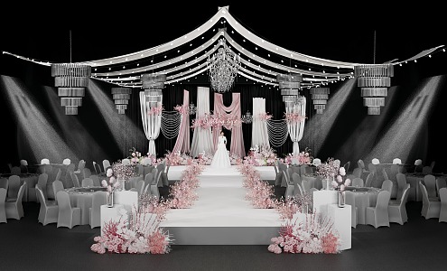 Modern Wedding Scene Pink Korean Style Wedding Cloth Mantle Crystal Lamp 3d model