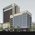 Modern High Rise Hotel Building With Glass Curtain Wall Green Roof And Low Rise Section