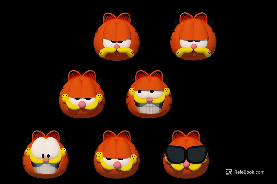 Cute Orange Garfield Plush Dolls with Different Facial Expressions and Fun Designs 3d model 