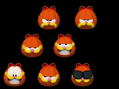 Cute Orange Garfield Plush Dolls with Different Facial Expressions and Fun Designs 3d model