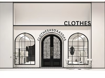 Clothes Store Front With Arched Windows Door And Displayed Apparel 3d model