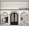 Clothes Store Front With Arched Windows Door And Displayed Apparel 3d model