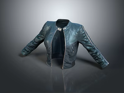 Stylish Black Leather Jacket Featuring Zipper Closure Metallic Buttons And Ruched Sleeves 3d model