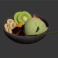 Fresh Fruit and Green Ice Cream Bowl with Kiwi Banana Slices Strawberry and Chocolate Pieces