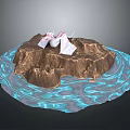 Pink And White Mythical Creatures On Rocky Island Surrounded By Blue Water Waves