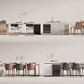 Modern Dining Table Set With Marble Tabletop And Wooden Chairs For Home Interior