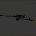 Military Field Cannon In Green With Metal Wheels Long Barrel And Vintage Carriage