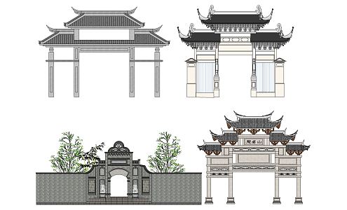 Chinese style archway door archway Huizhou style Langfang 3d model