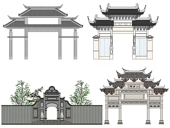 Chinese style archway door archway Huizhou style Langfang 3d model