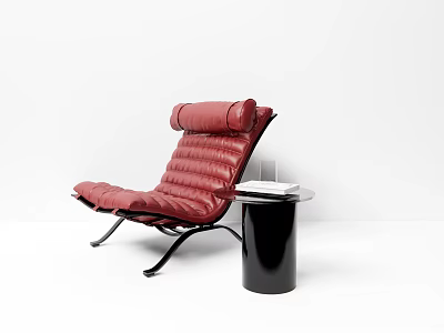 Modern Red Leather Lounge Chair With Black Side Table And Books 3d model