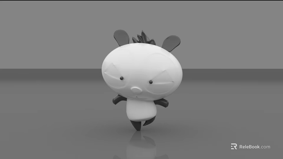Cute Black And White Cartoon Stuffed Toy With Spiky Hair And Angry Expression 3d model 