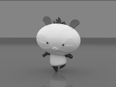 Cute Black And White Cartoon Stuffed Toy With Spiky Hair And Angry Expression 3d model