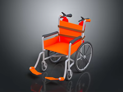 Orange Modern Wheelchair With Black Armrests White Frame And Wheels 3d model