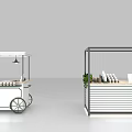 Functional White Carts With Canopy Coffee Machines Cups And Green Plants 3d model