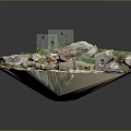 Terrain Model Featuring Rocks Green Plants Water Stream And Gravel Details