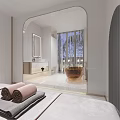 Luxurious SPA Sauna Room With Modern Design Marble Floor Copper Bathtub And Soft Towels