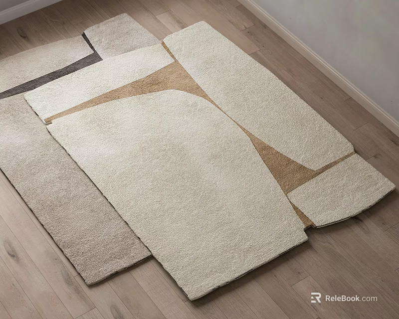 Beige Brown Gray Shaped Rugs with Plush Texture for Modern Interior Decor 3d model