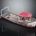 Weathered Wooden Boat With Red Roof Wooden Seats And Railing On Dark Background