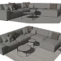 Light Gray Sofa And Coffee Table Set With Multiple Cushions Round Table Metal Frame 3d model