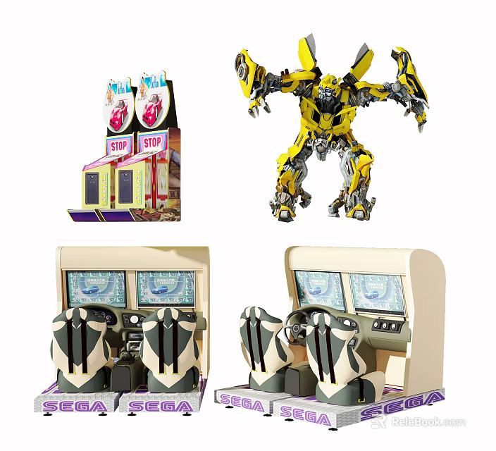 Entertainment Electronics Featuring Claw Machines Robot Model And SEGA Racing Game Machines 3d model