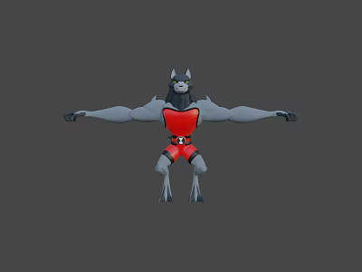 Muscular Animal Game And Movie Character In Red Outfit With Black Details And Arms Outstretched 3d model