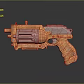 Golden Mechanical Pistol With Intricate Mechanical Details And Shiny Reflective Surface