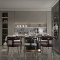 Modern Restaurant Interior With Dining Table Chairs Marble Counter And Lighting 3d model
