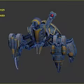 Sci Fi Mechanical Spider Game Character With Blue Yellow Armor Red Sensor And Sharp Claws 3d model