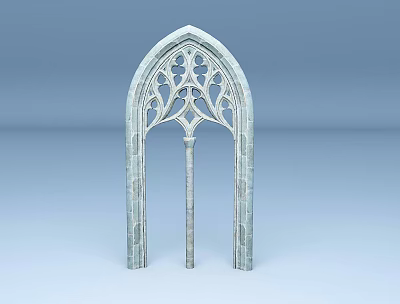 Gothic Style Building Facade With Intricate Carved Arched Window And Stone Material 3d model