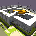 Modern Fire Station Architectural Design With Circular Orange Structure And Landscaped Paths