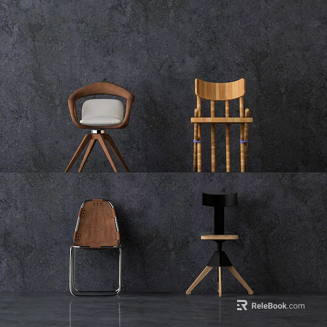 Stylish Leisure Chairs with Wooden Frames Leather Seats and Modern Design for Comfortable Home Use 3d model 