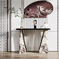 Modern Elegant Console Table Interior With Marble Top And Geometric Wall Design