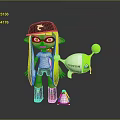 Inkling Game Character With Black Cap Pink Eyes Green Hair And White Splat Robot 3d model