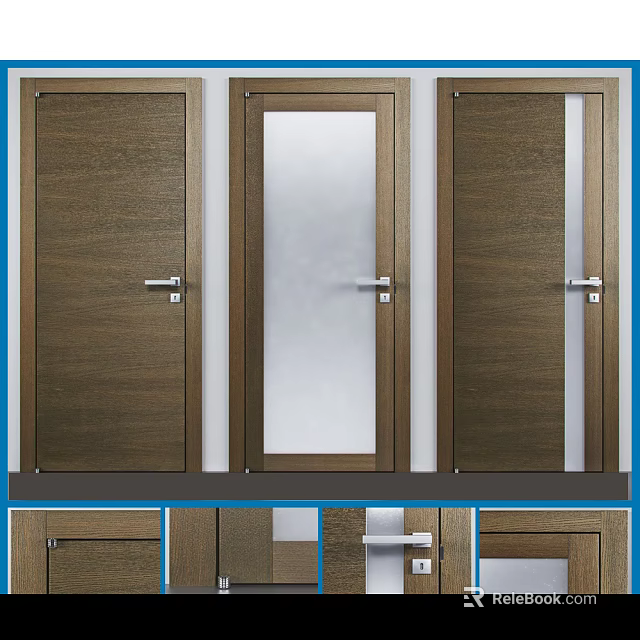 Modern Wooden Hinged Doors With Frosted Glass Panel And Silver Handles For Home 3d model 