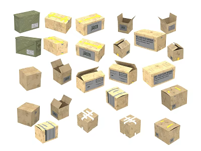 Industrial Equipment Packaging Boxes Various Sizes Open Closed Cardboard Containers 3d model