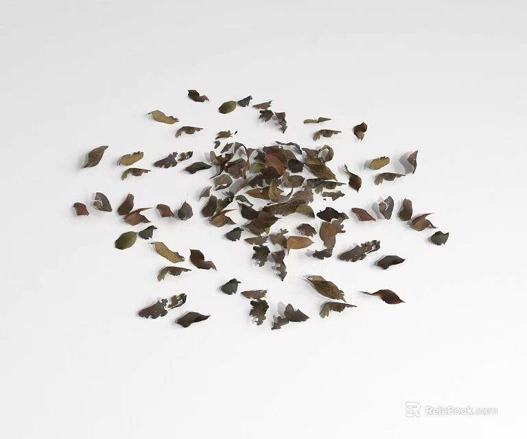 Natural Ground Cover With Green And Brown Leaves Scattered On White Surface 3d model 