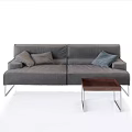 Modern Gray Two Seater Sofa With Metal Legs Throw Pillows And Side Table 3d model
