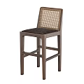 Modern Bar Stools With Woven Rattan Backrest And Wooden Legs Design
