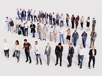 Group of Diverse People Standing in Various Poses With Different Outfits and Casual Attire 3d model