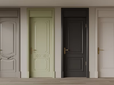 Hinged Doors In Multiple Colors Classic Modern Styles With Golden Handles And Various Panel Designs 3d model