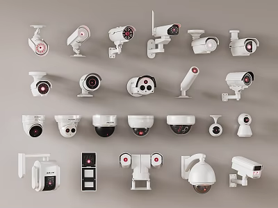 Various Types Of Surveillance Cameras With Different Designs And Installation Styles 3d model