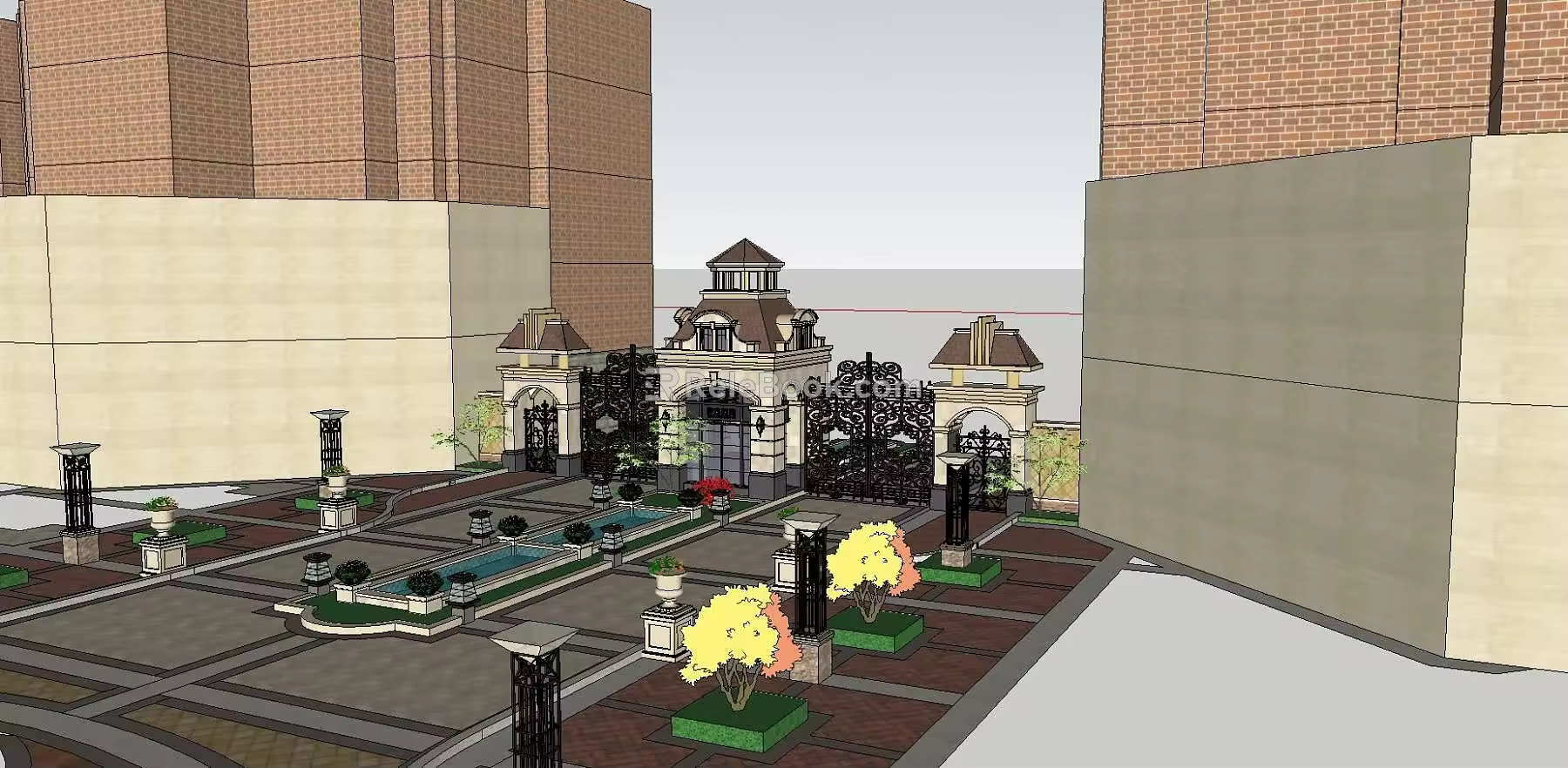 Chinese-style gate in the scenic area of the residential school factory 3d model