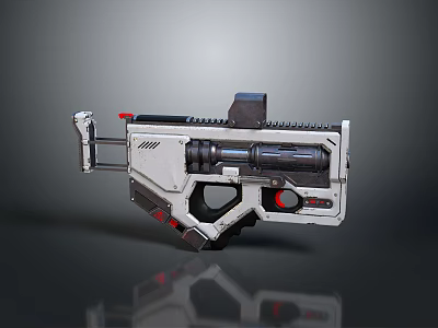 Futuristic Sci Fi Weapon 3D Model With Metallic Structure And Red Accents 3d model