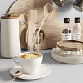Elegant Modern Tea Set Display With Ceramic Cups Wooden Accessories And Glass Teapot