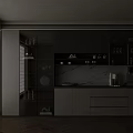 Modern Sideboard with Glass Doors Marble Countertop Lighting and Storage Drawers