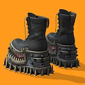 Black Spiked Platform Boots With Sharp Teeth Design On Orange Background