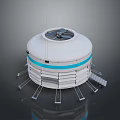 Round Industrial Equipment With White Body Top Rotating Fan Blue Stripe And Support Legs