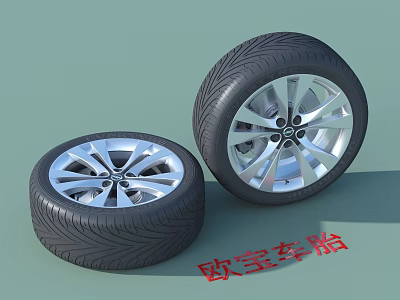 Two Opel Tires Showcasing Silver Alloy Rims And Deep Tread Pattern 3d model
